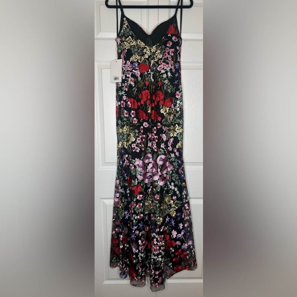 Mac Duggal Black Floral Maxi Dress with Red & Pink Accents - Picture 8 of 11